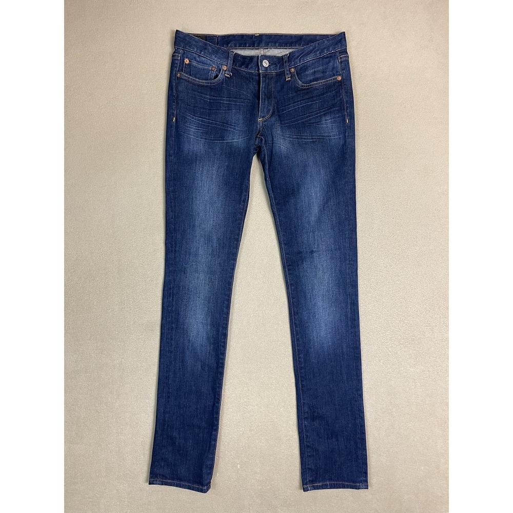 Evisu Jeans Womens 27 Blue Straight‎ Slim Fit Stretch Low Rise Custom Made Denim